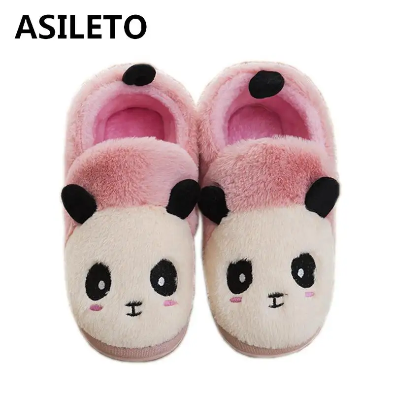 

ASILETO Winter Indoor Panda Slippers Flat Furry Home Cartoon Women Plush Slippers unisex Couple Animal Warm Non-slip Shoes T429