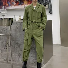 Мужской комбинезон с длинными рукавами, комбинезон, брюки для мужчин, Harajuku, винтажная мода, уличная одежда в стиле хип-хоп, повседневные зеленые черные штаны-шаровары