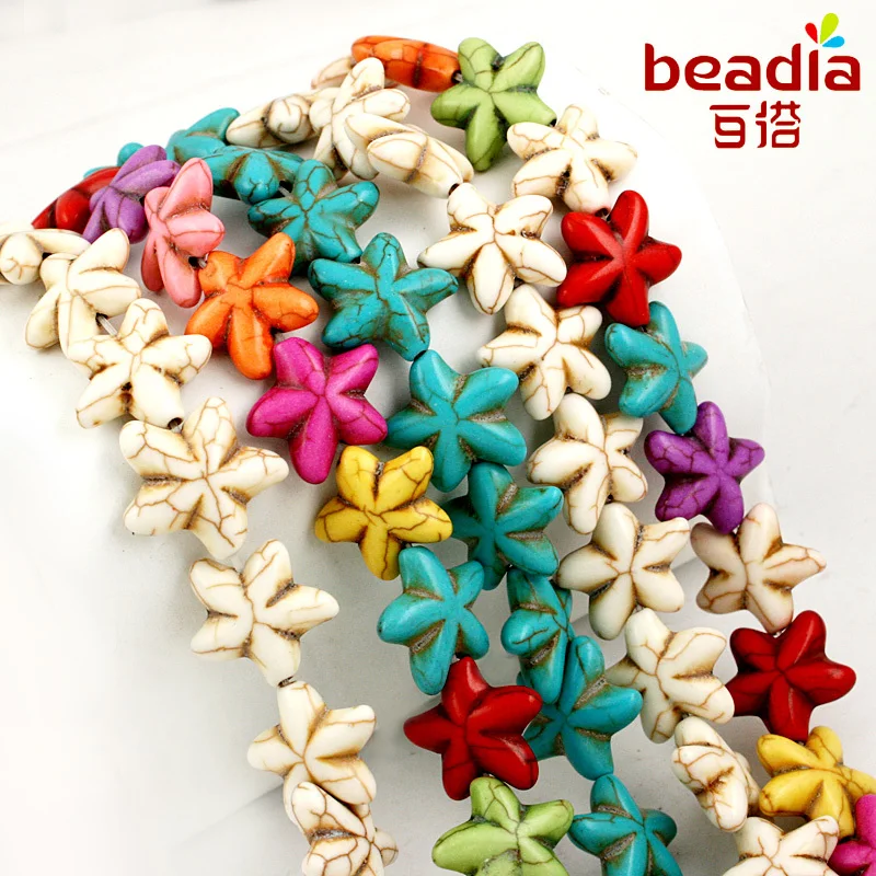 

Newest Mixed Synthetic Howlite stone Starfish Loose Beads Dyed 15mm 20mm Pick Size 15"Diy Bracelet Necklace For Jewelry