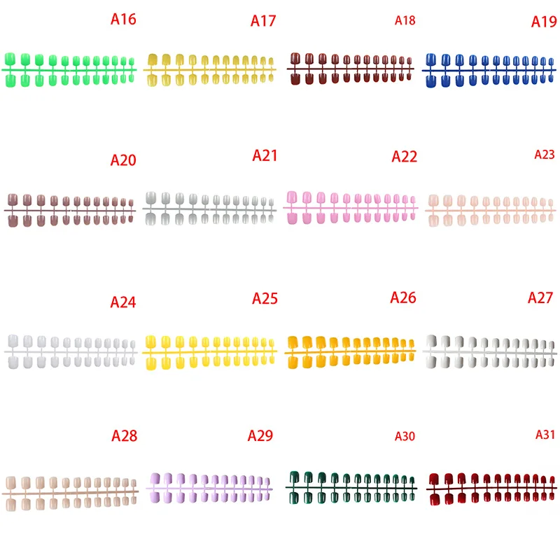 24 шт., короткие накладные ногти, искусственные накладные ногти, АБС-пластик, прессованные короткие круглые украшения для ногтей, 31 цвет