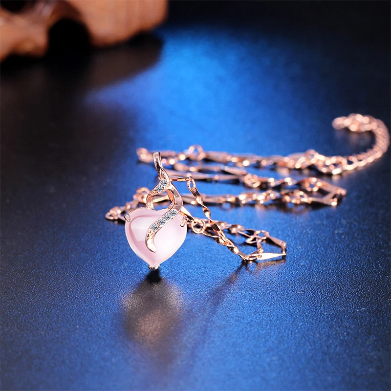 VICHOK Natural Hibiscus Stone Heart Pendant Necklaces Cute Heart Charms Pendant Women Wholesale Rose Gold Powder inci kolye Fine Jewelry