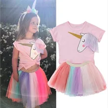 2018 Popular do Verão Vestido de Unicórnio Unicórnio Unicórnio Rosa Roupa De Aniversário Da Princesa Vestido Da Menina Roupas para 2-8 t Meninas partido unicórnio