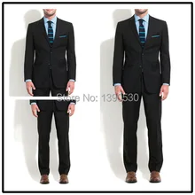 Новое поступление, шерсть, однотонный черный лацкан с тупым ОТВОРОТОМ с двумя пуговицами, два предмета, мужской строгий костюм