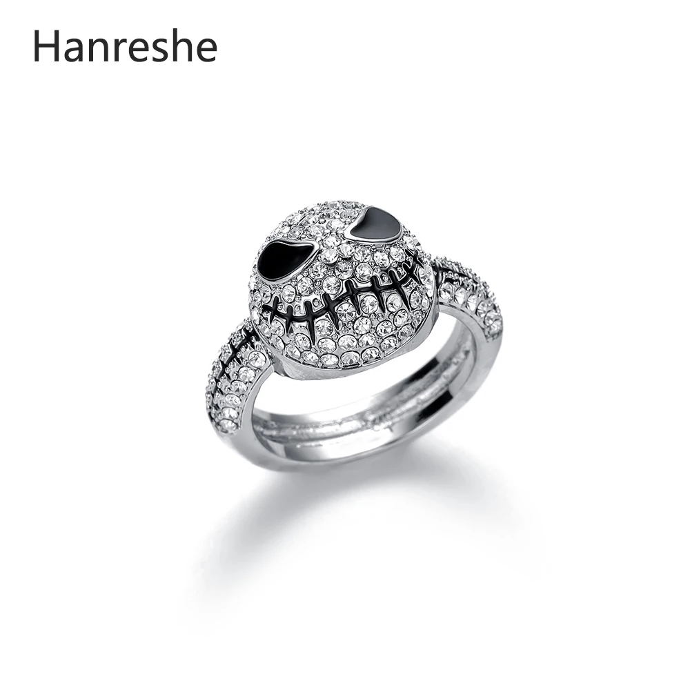 

Hanreshe Ghost Crystal Ring Black Enamel Skull Ring Wedding Silver Love Couple Rings Gift Punk Jewelry Custom Ring Men Gift