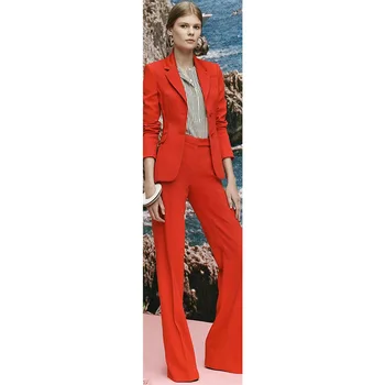 

Jacket+Pants Womens Business Suit Red Female Office Uniform Ladies Formal Trouser Suit Bell-bottomed Pants Womens Tuxedo Custom