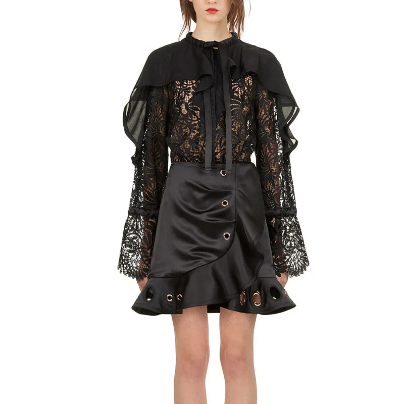 

Self Portrait Women Cardigans Designer Long Sleeve Black Lace Shirts Fall 2018