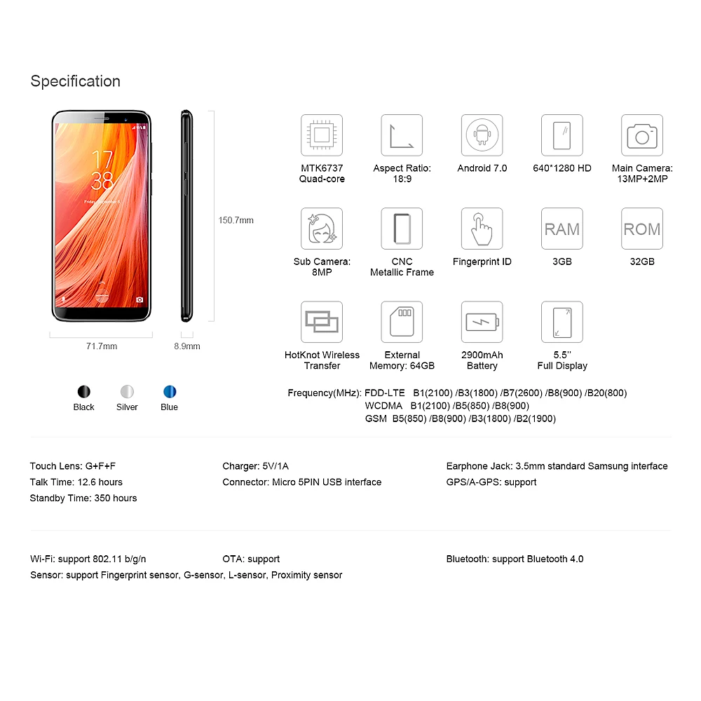 HOMTOM S7 5 &quot18:9 безрамный полный экран 4G мобильный телефон 3 ГБ ОЗУ 32 Гб ПЗУ MTK6737