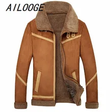 AILOOGE прибытие Fly Air Force Flight куртка с меховым воротником плюс бархатная кожаная куртка мужская зимняя кашемировая куртка пилот Бомбер куртка