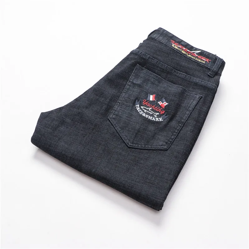 TACE& SHARK брендовые деловые повседневные джинсовые штаны с акулой прямые узкие джинсы модные мужские джинсы с вышитым флагом - Цвет: 8095