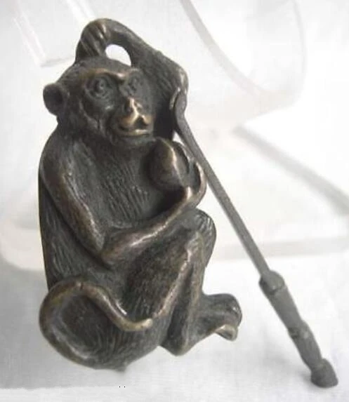 

Rare Chinese Old Style Brass Carved Monkey Padlock Lock And Key Animal Statue
