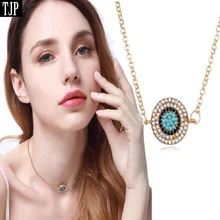 

TJP Geometry Round Lucky Blue Eye Choker Pendant & Necklace Gold Color Crystal Statement Necklace Women Jewelry