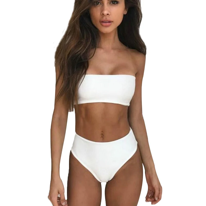 

2018 Women Sexy Bikinis Swimwear Solid Color Tube Top Swimsuit High Waist Biquini Set Female Swimming Beach Wear Bathing Suit