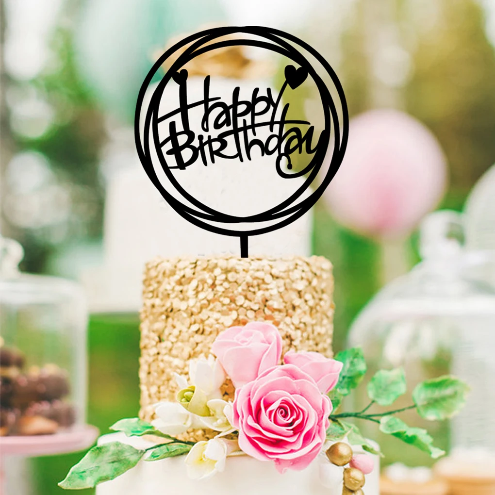 

Square Round Happy Birthday Letter Cake Topper Acrylic DIY Cupcake Cake Smash Candle Party Handmade Stick