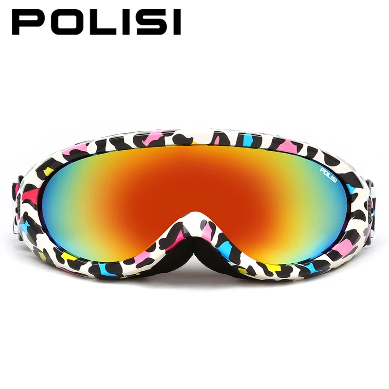 POLISI зимний Сноубординг лыжные очки для мужчин женщин UV400 ветрозащитный снег очки Анти-туман скейтборд спортивные защитные очки - Цвет: Leopard Print