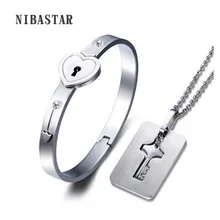 Пара Lover Ювелирные наборы из нержавеющей стали любовь сердце замок браслеты ключ кулон ожерелье пары