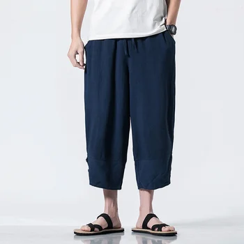 

Traditional Chinese Style pants Men Spring Summer fashion Elastic waist Solid Color Harem pants Large Size M-5XL