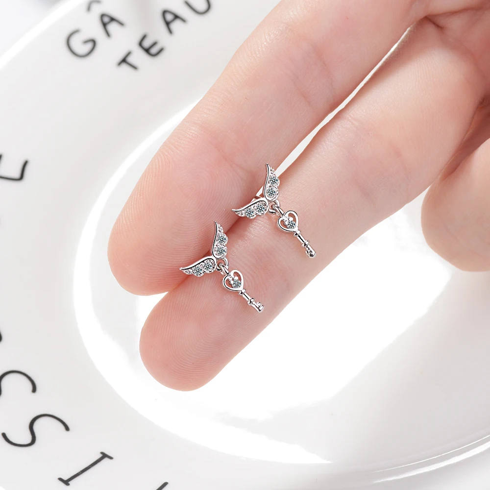 Todorova Luxury Cubic Zircon Angel Wings Earrings for Women Love Heart Key Stud Fashion Wedding Jewelry | Украшения и аксессуары