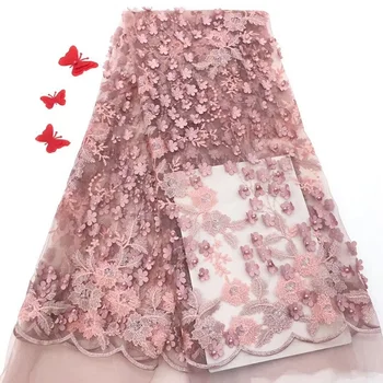 

Latest African Lace Fabric 2018 red Peach Embroidery Lace Fabric Bridal Wedding French Mesh Lace Fabric