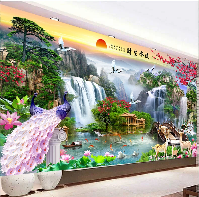 

QIANZEHUI,DIY 5D Welcome pine Flowing money Embroidery,Round Diamond Full peacock Diamond painting cross stitch,needlework