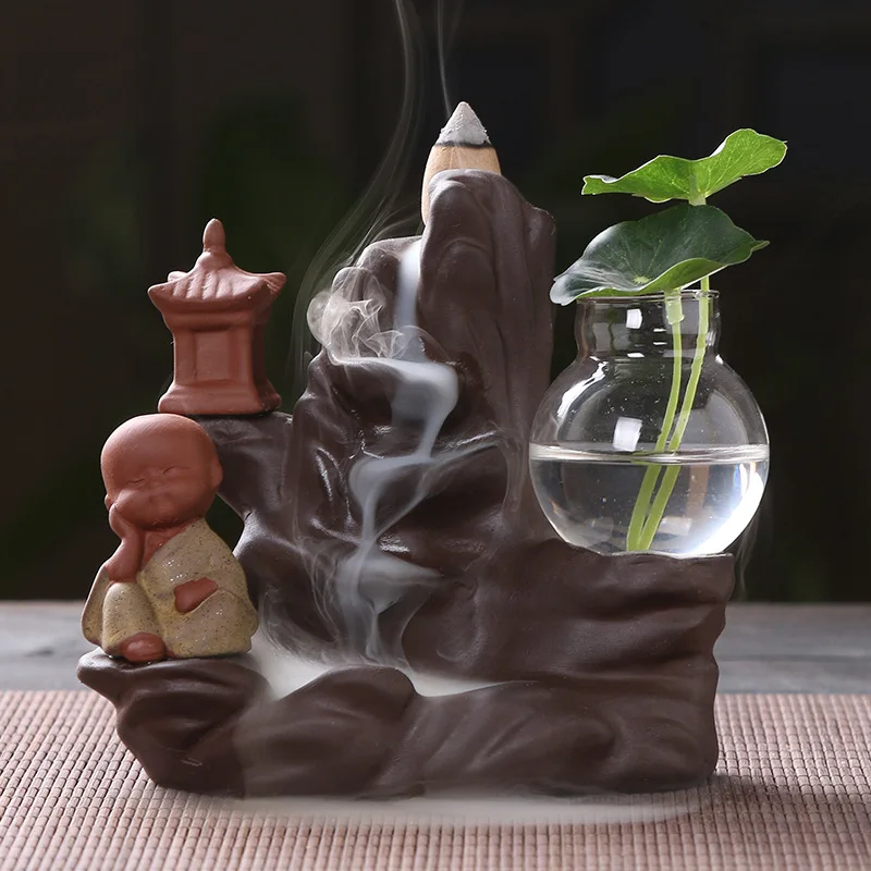 

10pc Natura Incense Cones+The Little Monk Mountain Censer Backflow Incense Burner Can be hydroponic Creative home burner ganesha