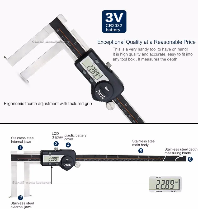 Shahe внутренний цифровой 15-300 мм цифровой Внутренний штангенциркуль для измерения пазов с ножевым краем цифровой штангенциркуль Электронный штангенциркуль