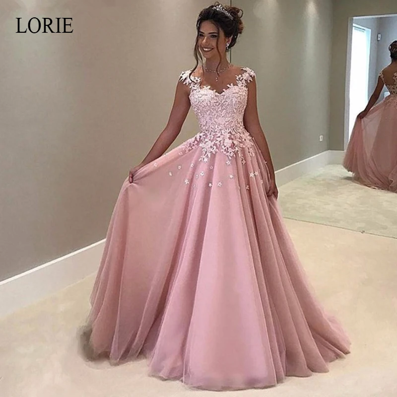 

LORIE Pink A-Line Wedding Dress 2019 Appliques Lace and Tulle Princess Bride Dress Sweetheart Vestidos de Noivas Bridal Gown