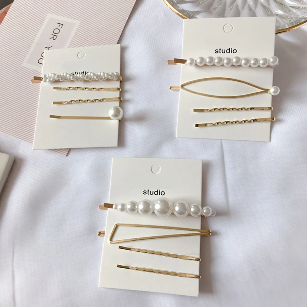 4PCS/SET Metal Minimalist Hair Accessories Geometric Irregular Gold Color Hair Clip Imitiation Pearl Hairpin Barrettes Hairgrip 4PCS/SET Metal Minimalist Hair Accessories Geometric Irregular Gold Color Hair Clip Imitiation Pearl Hairpin Barrettes Hairgrip