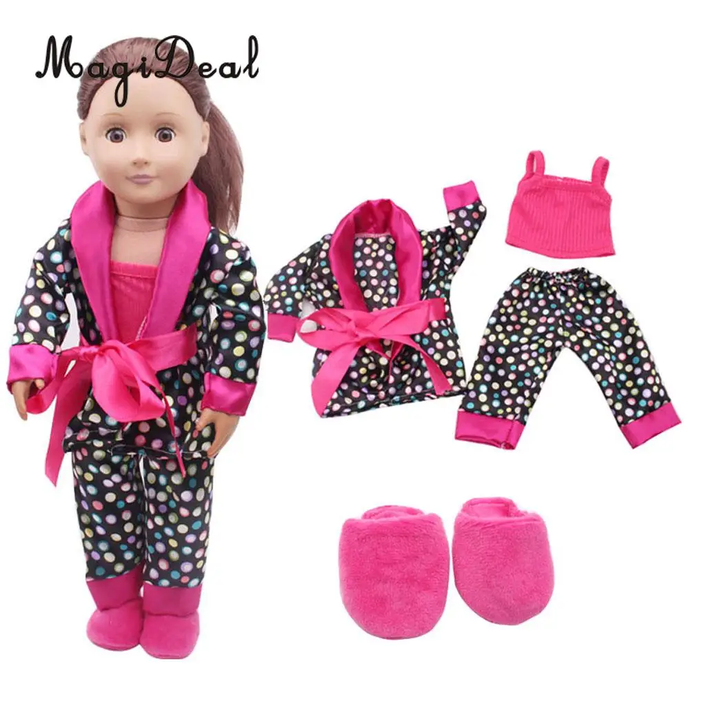 MagiDeal 1Set Pajamas Suit Tops Pants Suspender Slipper Shoes for 18 Inch   Doll Baby Clothes Clothing Accessories