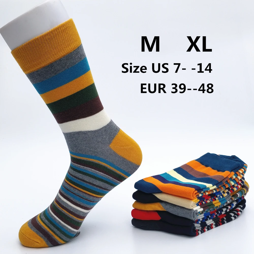 

2019 New Rushed Men Socks Casual Men's Color Stripes Five Pairs Of Large Size 45-46-47-48 Fashion Designer Style Cotton