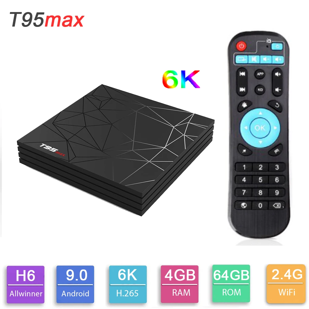 

T95 Max Smart TV BOX Allwinner H6 Android 9.0 TV Box Quad Core 4GB 32GB 64GB 6K HDR 2.4GHz Wifi Google Player 1080P Set Top Box