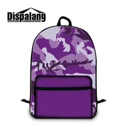 Dispalang фиолетовый камуфляж Back Pack для ноутбука Холст Школьные сумки для подростков Для женщин Дорожная сумка рюкзак