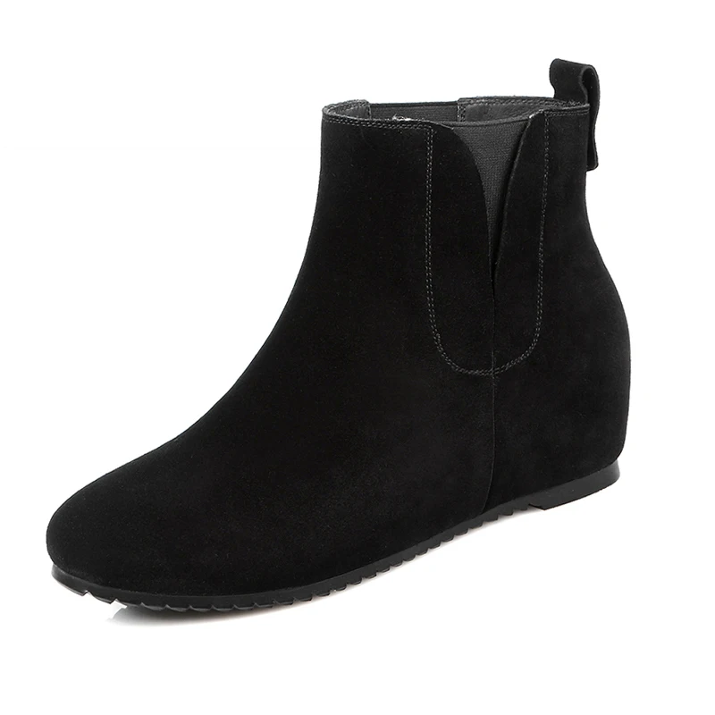 2016 Lady s Cow Genuine Leather Ankle Boots Slip On Height Increasing Female Footwear High Quality