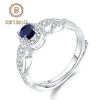 

GEM'S BALLET Natural Blue Sapphire Engagement Wedding Ring 925 Sterling Silver Adjustable Open Rings For Women Fine Jewelry