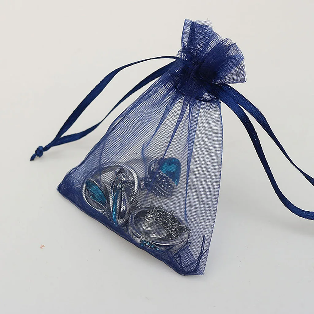 Travel Cosmetic Makeup Jewelry Earrings Beads Candy Storage Holder Pouch Gift Bags Pack of 100PCS Navy Blue