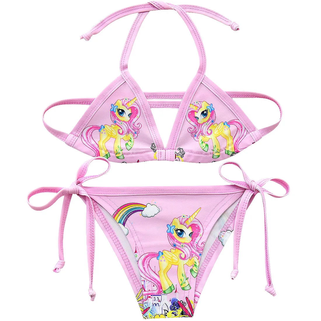Модель года, купальные костюмы для девочек из двух предметов, костюмы-бикини летняя пляжная одежда для девочек возрастом от 3 до 10 лет красивые купальные костюмы с героями мультфильмов одежда для купания, G48-CZ946 для девочек - Цвет: G48-8066-pink