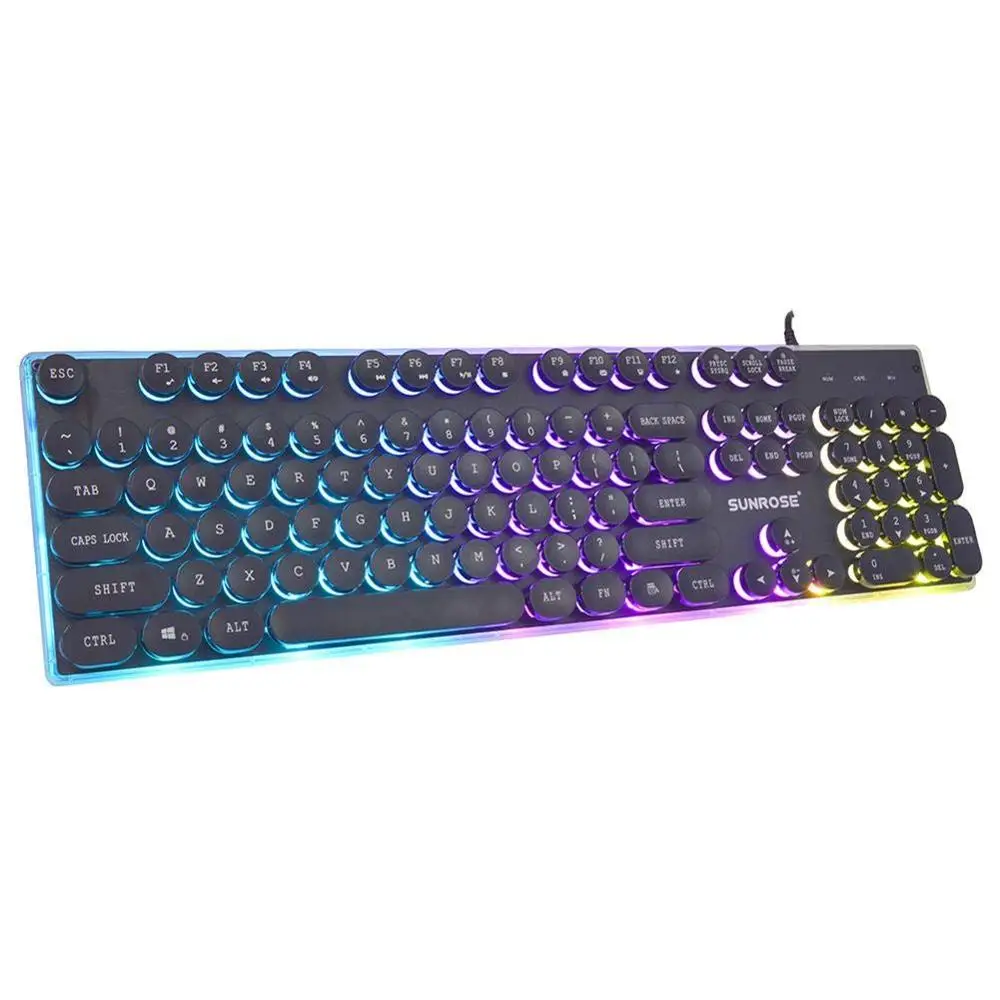 

Gaming English Waterproof Keyboard Retro Round Glowing Keycap Metal Panel Backlit USB Wired Metal Panel Illuminated Border