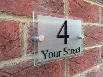 

MODERN DOOR NUMBER / ADDRESS PLAQUE GLASS ACRYLIC OUTDOOR HOUSE SIGN