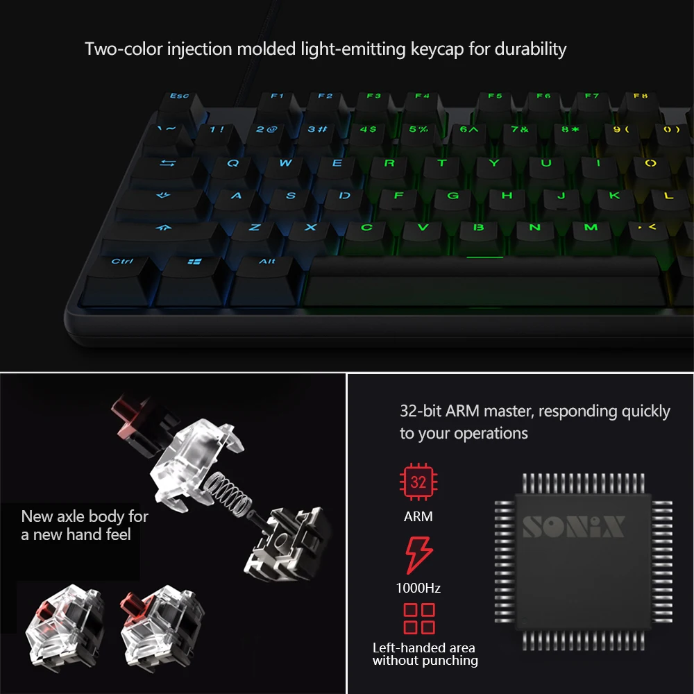Оригинальная игровая клавиатура Xiaomi, стандарт 104 клавиш, профессиональная RGB цветная клавиатура с подсветкой, USB Проводная клавиатура для ПК, ноутбука, игр
