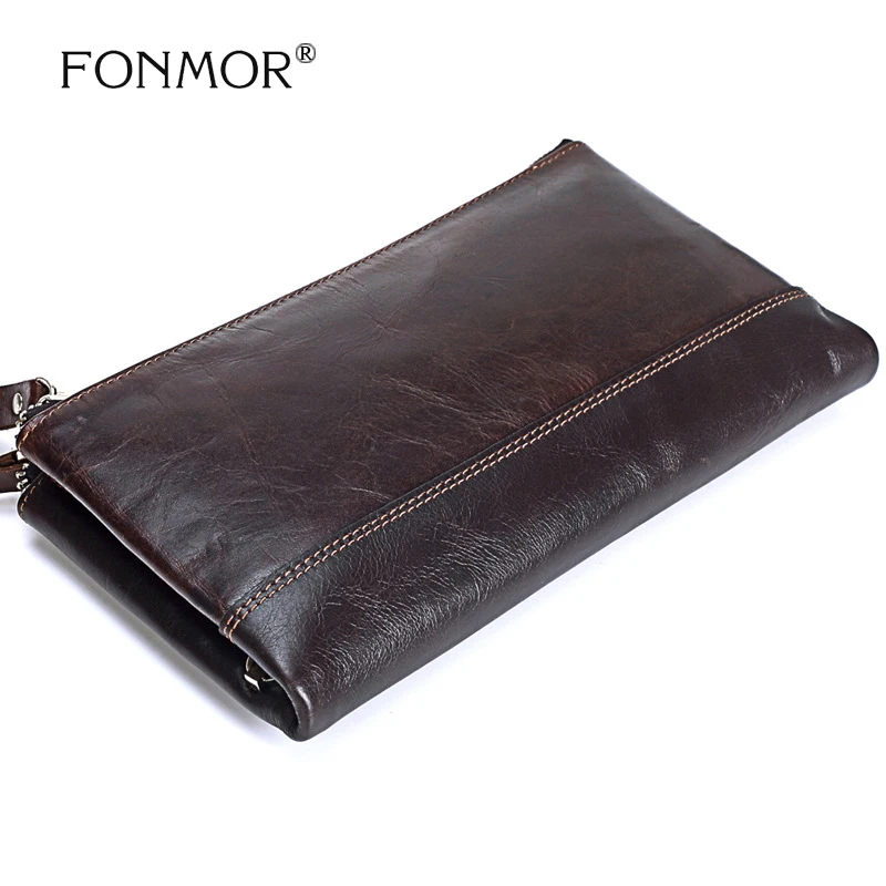 

High Quality Men Brand Wallets Genuine Leather Double Zipper Clutch Bag Man Cow Leather Long Purse Multi-function Phone Bag