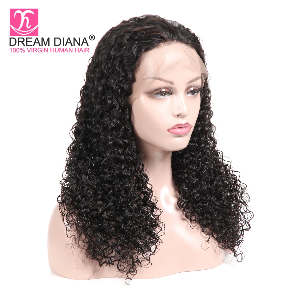 DreamDiana бразильский полный парик шнурка вьющиеся волосы Remy завиток воды 100%