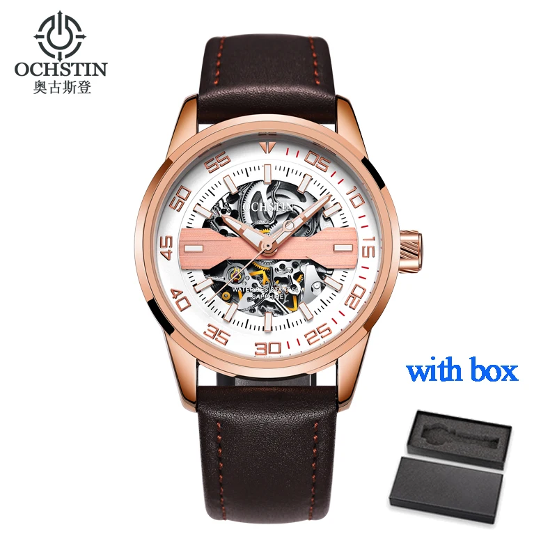 Лидирующий бренд ochстин мужские синие деловые автоматические механические часы мужские спортивные наручные часы Мужские часы для подарка - Цвет: rose white box