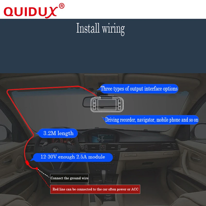 WHEXUNE, новинка, DC 5V 2.5A, мини-usb порт, кабель, автомобильное зарядное устройство, комплект для автомобильного видеорегистратора, эксклюзивный блок питания с низким напряжением