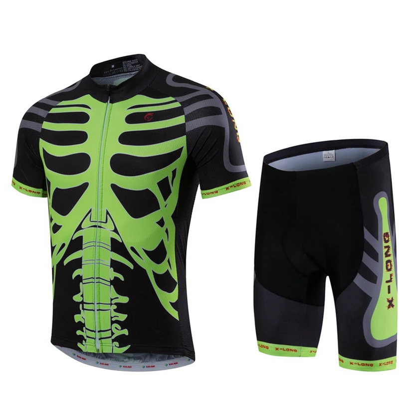 Green Skeleton Sport Bike Team Racing Cycling Jersey Tops shorts set
