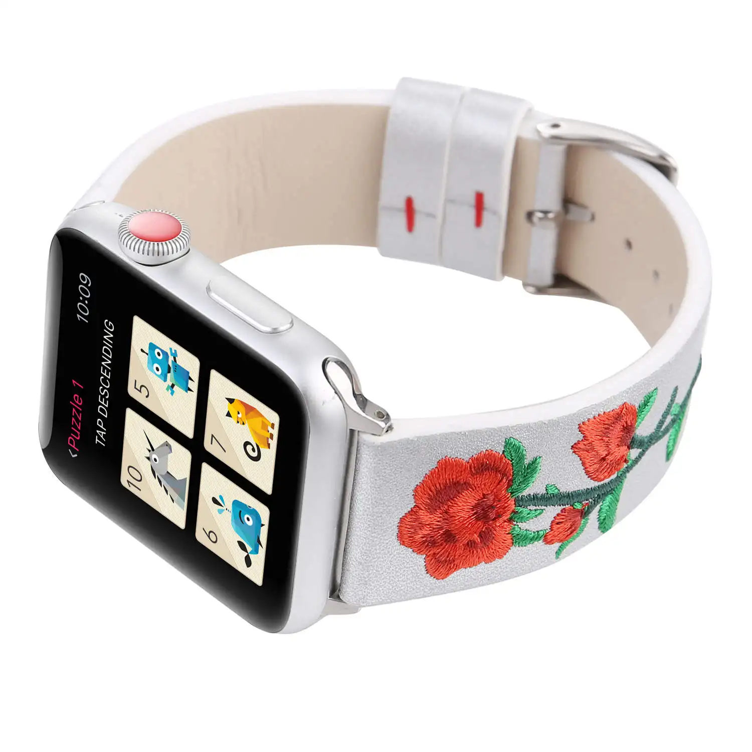 DAHASE вышитый цветок розы из натуральной кожи ремешок для Apple Watch 38 мм 42 ремень