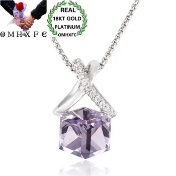

OMHXFC Wholesale European Fashion Woman Girl Party Birthday Wedding Gift Cube AAA Zircon 18KT White Gold Pendant Necklace EX80