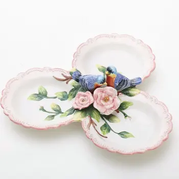 

ceramic Birds Three lattice dried fruit Candy Storage dish Dessert Snack plate home decor wedding decoration handicraft figurine