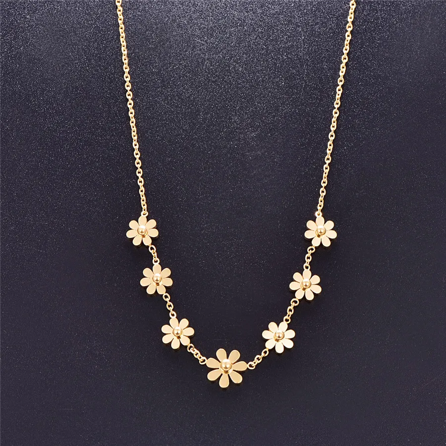 

Martick Romantic Sweet Flower Shape Pendant Necklace Link Chain Small Daisy Necklace Fashion Jewelry For Women Gift P60
