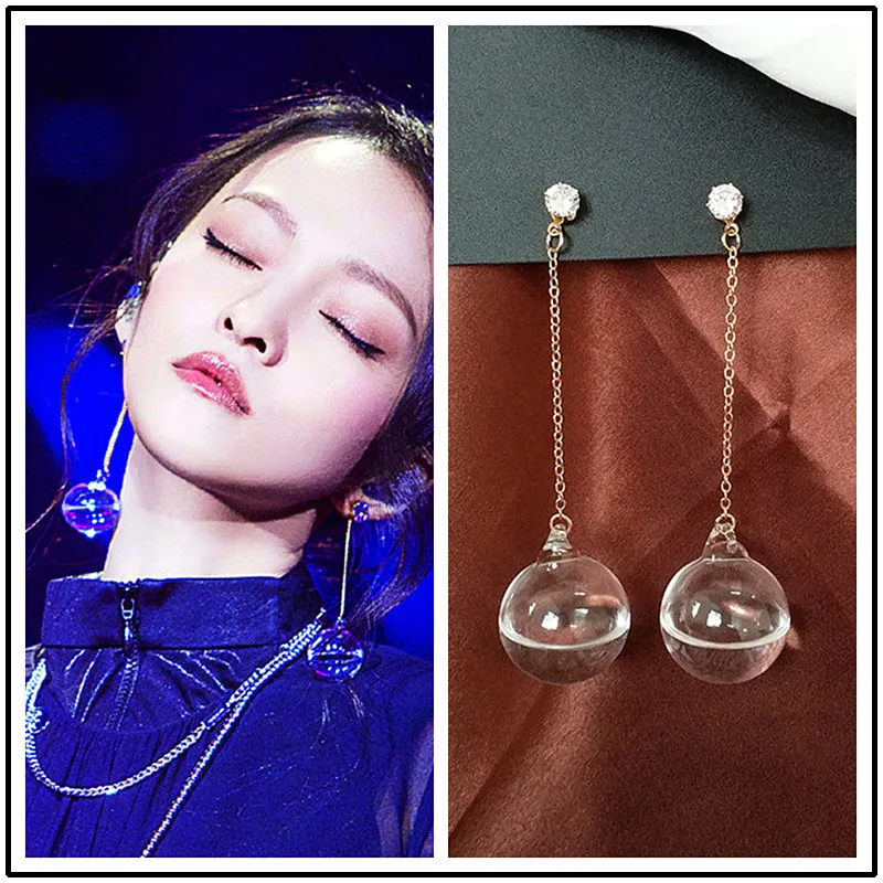 

Timlee E290 Free Shipping,Personality Dazzle Color Glass Ball Transparent Pendant Drop Earrings,Wholesale