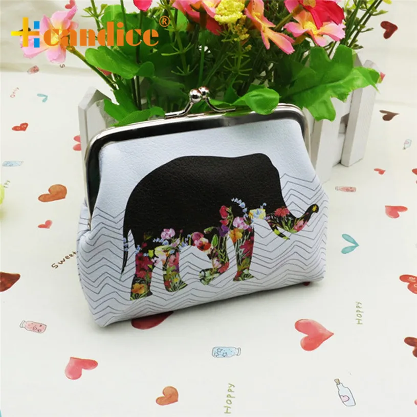 Brand new Clutch Handbag Womens Fashion Elephant printing Leather Mini Coin Purse Wallets Hot sale