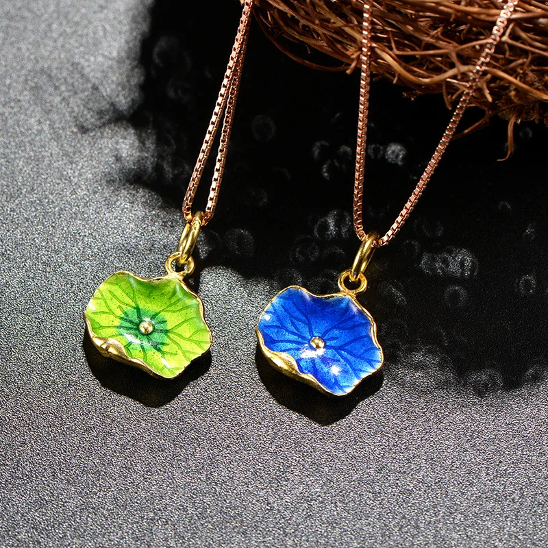 Cloisonne font b jewelry b font accessories accessories DIY sterling silver gilt Leaf Pendant pendant old